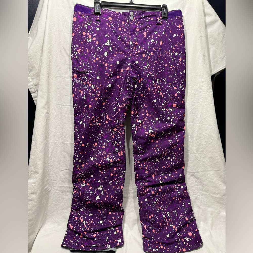 Under Armour Storm Purple Pink Splatter Paint Cold Gear snow pants YXL, like new